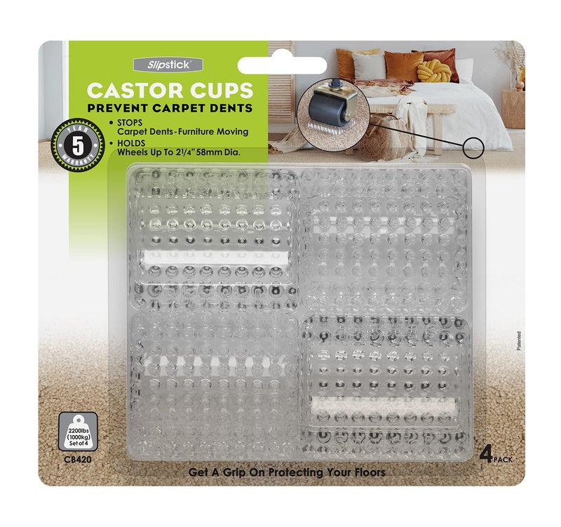 Slipstick CB420 Carpet Protector Caster Cups / Carpet Grippers for Under Furniture (Set of 4) 2-1/4 Inch - Clear Plastic,Large - Image 1